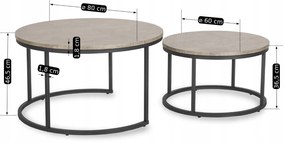 Zestaw Stolików Kawowych ROCKY MAX 60 cm/80 cm Szary Beton Nowoczesny Loft