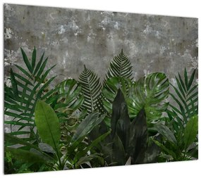 Obraz - Betonowa ściana z roślinami (70x50 cm)