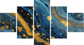 Obraz - Niebieska abstrakcja ze złotem (125x70 cm)