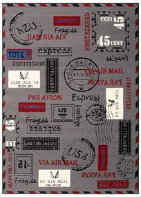 Dywan nowoczesny Poczta Szaro Czarny 140 cm x 200 cm