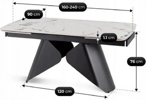 Ceramiczny stół z rozkładanym blatem Verona 160-240 cm, biały marmur/czarny