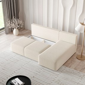 Masseno Narożnik TRAMA z funkcją spania i pojemnikiem na pościel Narozniki L, Rozkładana sofa - Kremowy, QUELLE 02