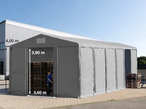 TOOLPORT 8x12m Namiot magazynowy - 4,0 m wysokość ścian bocznych z bramą przesuwną, PVC 850, szary, bez statyki - (79856)