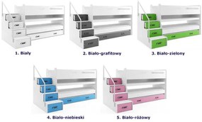 Biało-grafitowe piętrowe łóżko z biurkiem i wysuwaną szufladą - Asi