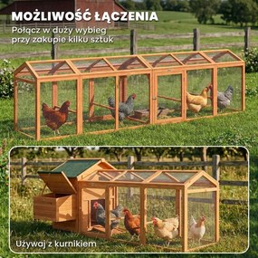 PawHut Kurnik Wybieg z Grzędą i Podwójnymi Drzwiami, z Drewna i Metalu, dla 4 Kur, 156 x 70,5 x 84 cm, Pomarańczowy | Aosom PL