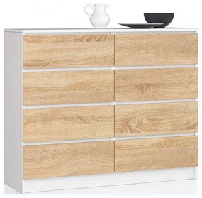 Skandynawska komoda do salonu biała + dąb sonoma C2-T90