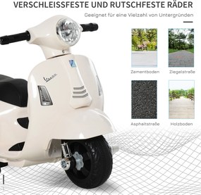 VESPA elektryczny motocykl dla dzieci Biały pojazd dla maluchów 3-6 lat Zabawka na akumulator | Aosom PL