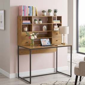 HOMCOM Biurko komputerowe z 4 szufladami i półkami, biurko 105 cm, drewno naturalne | Aosom PL