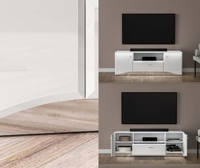 Szafka RTV 160 cm z oświetleniem LED Glamour 03, biały połysk