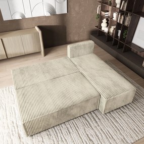 Masseno Narożnik BRISO z funkcją spania i pojemnikiem na pościel Narozniki L, Rozkładana sofa - Kremowy, TILIA 03