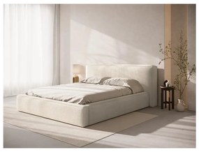 Kremowe tapicerowane łóżko dwuosobowe ze schowkiem ze stelażem 140x200 cm Simon Olivia – Micadoni