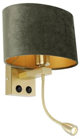 Lampa ścienna mosiężna z owalnym aksamitnym abażurem zielonym 25cm - Brescia Combi Nowoczesny Oswietlenie wewnetrzne