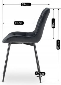Krzesło Tapicerowane do Jadalni CHRIS Czarne Welurowe Nowoczesne Loft