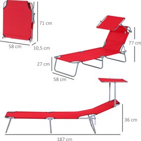 Outsunny Leżak ogrodowy składany z daszkiem przeciwsłonecznym na plażę czerwony | Aosom PL
