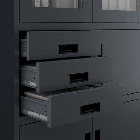 Biurowa szafa metalowa z sejfem na akta i dokumenty FILIP, 900 x 1850 x 400 mm, antracytowa