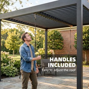 Outsunny Pergola 3x3 m z aluminium z oświetleniem LED, pilotem i regulowanym lamelowym dachem | Aosom PL