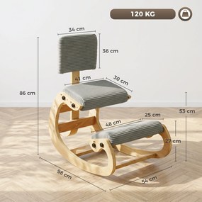 HOMCOM Ergonomiczne krzesło klęczące, stołek klęczący z oparciem, wygląd sztruksu, fotel biurowy do domu, biura, medytacji, ciemnoszary | Aosom PL