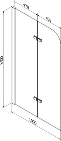 Mexen Vega wanna prostokątna 160 x 70 cm z obudową i parawanem 2-skrzydłowym 100 cm, transparent, chrom - 550116070X9010020100