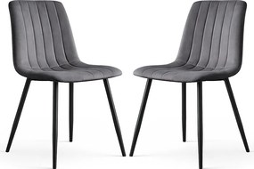 2x Welurowe krzesło tapicerowane pikowane Ciemny Grafit LIVO Czarne nogi