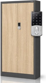 Biurowa szafa metalowa z zamkiem na szyfr antracytowa / dąb sonoma: Eco Design DANIEL, 900 x 1850 x 400 mm