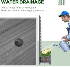 Outsunny Skrzynka na Rośliny Donica Stojak Trzcina Łuk Różany Otwory Drenażowe Drewno Jasnoszary 64x28x120cm | Aosom PL