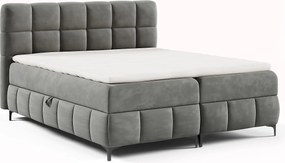 Łóżko kontynentalne CINDY 200x200 z pojemnikami na pościel i topperem | Łóżko dwuosobowe| Materac Bonell| Tapicerowane| Rama łóżka| Sypialnia-Szary