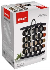 Banquet Komplet pojemniczków do przypraw na stojaku AKCENT Black, 17 szt.