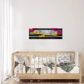 Obraz kolorowej abstrakcji na czarnym tle (z zegarem) (90x30 cm)