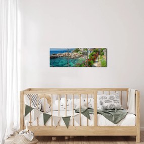 Obraz - Malownicza nadmorska wioska (z zegarem) (90x30 cm)