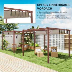 Outsunny Garten-Pergola 3 x 3 m, Regulowane Zadaszenie Tarasu, Rama z Aluminium, Ochrona przed Słońcem UPF30+, Drewno Naturalne