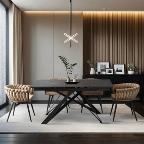 Stół Rozkładany Prostokątny MAXIME 160-240 cm Ceramiczny Czarny Marmur do Jadalni Loft