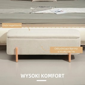HOMCOM Taboret z Miejscem do Przechowywania, Ławka z Wyściółką z Pianki, Imitacja Lnu, 111 x 44 x 44,5 cm, Kremowy | Aosom PL