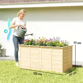 Outsunny Podwyższona drewniana grządka 152 x 77 x 77 cm Głęboka na zioła z otwartym dnem i prętami wzmacniającymi | Aosom PL