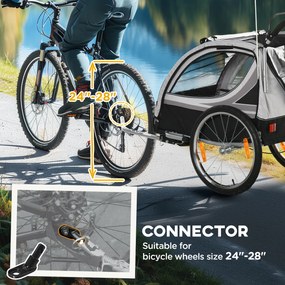 HOMCOM Przyczepka rowerowa dla dzieci, wózek do pchania, z hamulcami, składana, na 2 dzieci, Szary/Czarny