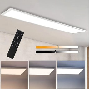 NETTLIFE biała lampa sufitowa LED z możliwością ściemniania Panel 120x30CM z pilotem 48W nowoczesna lampka nocna lampa do sypialni do salonu biuro kuchnia