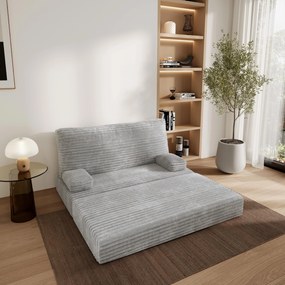 Masseno Sofa piankowa LADIA z funkcją spania, Kanapa z pianki do salonu, Bezmontażowa, Tkanina sztruksowa – Jasnoszary TILIA 86