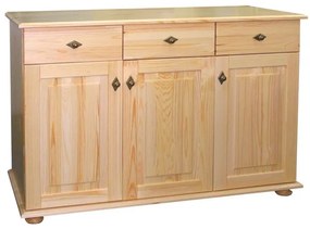 Drewniana komoda KDM-9b, 3 szafki i 3 szuflady, sosna