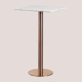 Kwadratowy Wysoki Stolik Barowy 60x60 Cm Z Lastryko Malibu Terrazzo W Kolorze Kości Słoniowej - Czarny & Różowe Złoto - Sklum