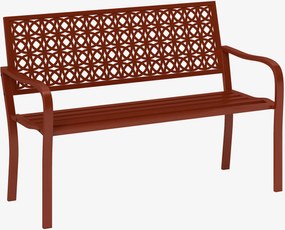 Outsunny Ławka zewnętrzna, ogrodowa z Stali, Wycinane Oparcie, Podłokietniki, dla 2 Osób, Czerwona