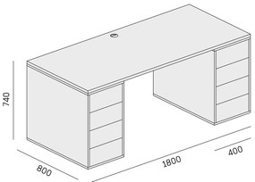 PLAN Biurko z przestrzenią do przechowywania BLOCK B03, dąb naturalny/grafit