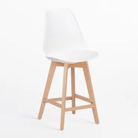 Wysoki Stołek Nordycki Z Poduszką Ze Skóry Ekologicznej Biała & ↑65 Cm - Sklum