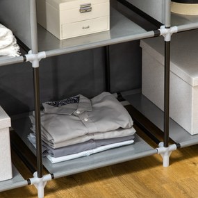 HOMCOM Szafa z Tkaniny, Rozwiązanie do Przechowywania, 8 Regałów, 2 Drążki na Ubrania, Ciemnoszary