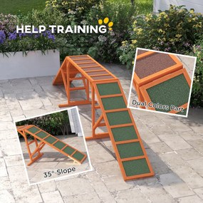 PawHut Rampy Agility dla Psów, Parcours, Antypoślizgowe, Odporne na Warunki Atmosferyczne, Drewno, 325 x 55 x 69 cm, Pomarańczowe