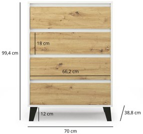Komoda z 4 szufladami w stylu skandynawskim biały + dąb artisan K7-K98