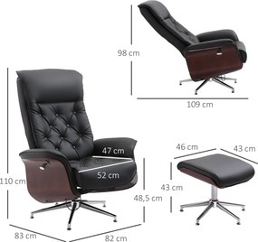 HOMCOM Krzesło TV z podnóżkiem tapicerowane fotel obrotowy 145° odchylany