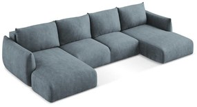 Niebieski rozkładany narożnik z tkaniny szenilowej (w kształcie litery U) Leila – Makamii