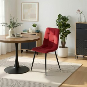 Krzesło Tapicerowane do Jadalni PERU Bordowe Welurowe Nowoczesne Loft