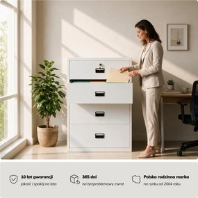 Szafa kartotekowa metalowa z 4 szufladami biała, 900x1320x600 mm: SARA XL V4