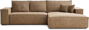 Jasnobrązowy rozkładany narożnik ze schowkiem z tkaniny szenilowej (prawostronny/z szezlongiem) Maze – Maison de Rêve