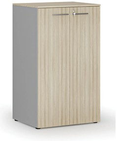 Szafa biurowa z drzwiami PRIMO GRAY, 3 półki, 800 x 640 x 1335 mm, szary/dąb naturalny
